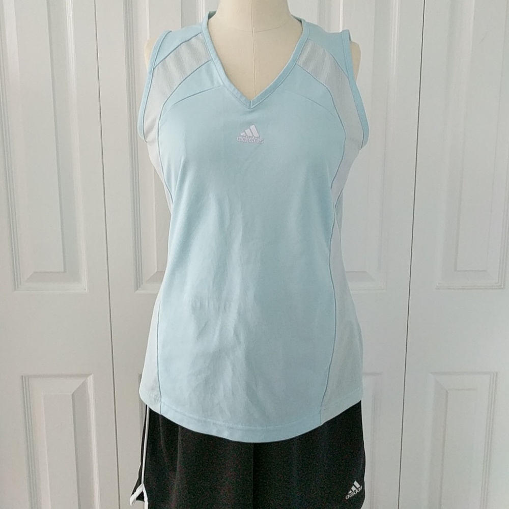 Adidas Pale Light Blue Mesh Side V-Neck Athletic
